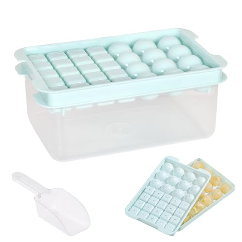 Stampo Cubetti di Ghiaccio con Coperchio,Ghiaccio Stampo in Alimentare, Impilabili Vaschette Ghiaccio,Viene Fornito con Una pala e un Contenitore,per DIY Alimenti,Bevande Ghiacciate