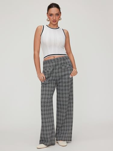 Image of CIDER Plaid Wide Leg Pants for Women Checkered Pants Business Trousers