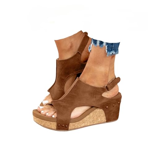 Women’s Wide Fit Platform Wedge Sandals With Arch Support, Breathable Open-Toe Boho Slip-Ons For Beach Outdoor Walking4