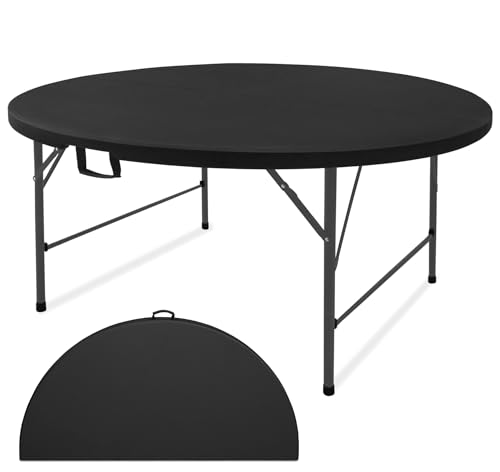 JALANCY 5 FT Round Folding Tables with Carrying Handle 60 inch Heavy Duty Portable Plastic Commercial Table Steel Legs for Party Dining Wedding Events Picnic Indoor Outdoor (Black 1 Pack)