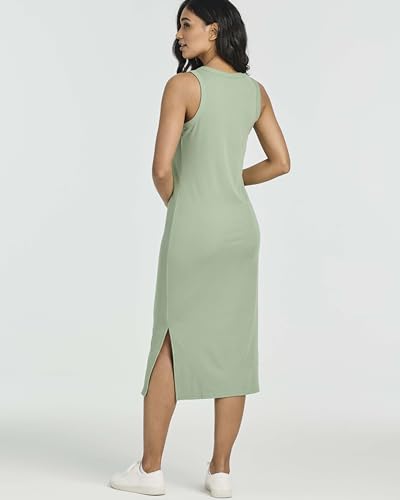 Image of Real Essentials 3 Pack: Women's Ribbed Knit Sleeveless Crew Neck Tank Casual Midi Shift Dress with Slit