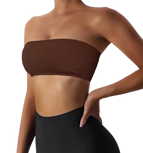 Image of Boudaner Women's Padded Bandeau Sports Tube Top Bra Strapless Yoga Bralette | Seamless Wireless Invisible Bra, Non-Slip Soft Solid Top for Gym Daily Going Out Workout Wear