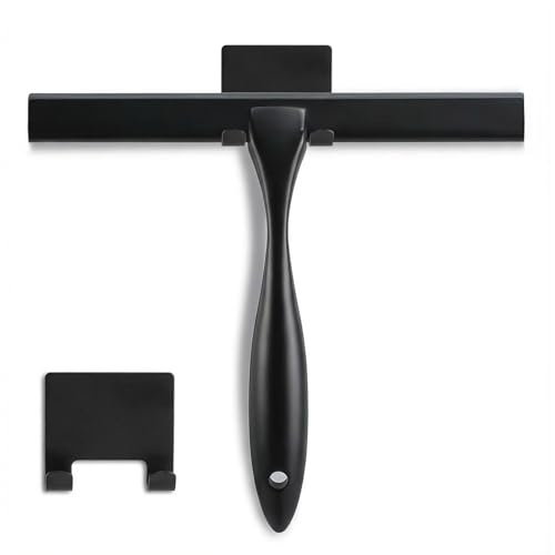 Shower Squeegee, 10-Inch Matte Black Squeegee, All-Purpose Stainless Steel Squeegee for Bathroom, Shower Doors, Mirrors, Tiles and Car Windows - 100% Streak Free