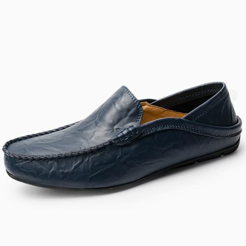 Men's Premium Genuine Leather Casual Slip Into Loafers, Breathable Driving Shoes, Fashion Slippers