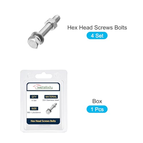 Image of METALLIXITY Hex Head Screws Bolts, Nuts, Flat & Lock Washers Kits (M8-1.25x50mm) 4 Set, Stainless Steel Fully Threaded Machine Screws Bolt Set - for Home Appliance Equipment
