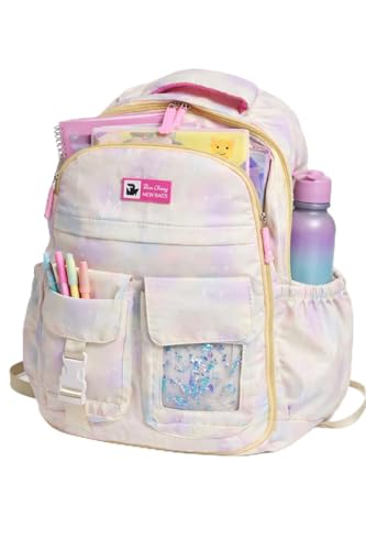 Mochila Escolar Infantil Menina Impermeável, 41cm, Creme Arco-Íris