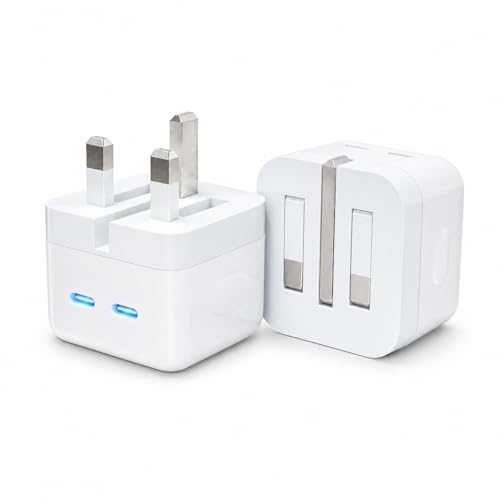 USB C Plug 50W 2 Port Dual USB-C Fast Charger Plug UK Compatible with iPhone 17 air/16/15/15 Pro/15 Pro Max/14/14 Pro/13/13 Pro/12/12 Pro/11/ipad Type C Plug Fast Charging for Watch Dual Port USBC