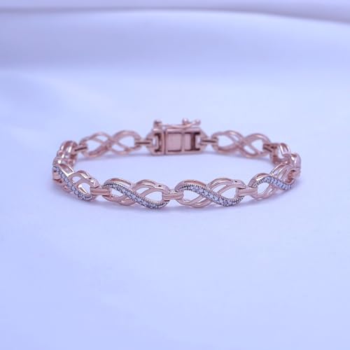 Double Infinity Loop Bracelet Jewerly For Women Round Cut Natural White Diamond In 14K Gold Plated Sterling Silver 7 Inch (Clarity : I2-I3, Color : I-J, 0.10 Cttw)2