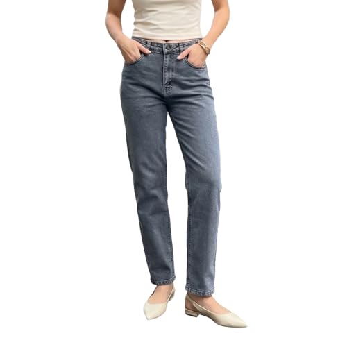 Image of Urbano Fashion Women's High Rise Straight Fit Washed Jeans Non-Stretchable