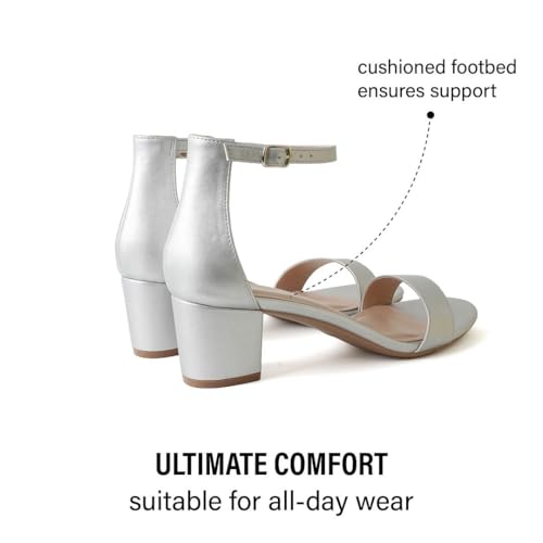 Image of J. Adams Daisy Heeled Sandals - Ankle Strap Low Block, Open Toe Dress Pumps, Chunky Heels - Dressy Shoes for Women - Bridal, Wedding, Summer Sandals