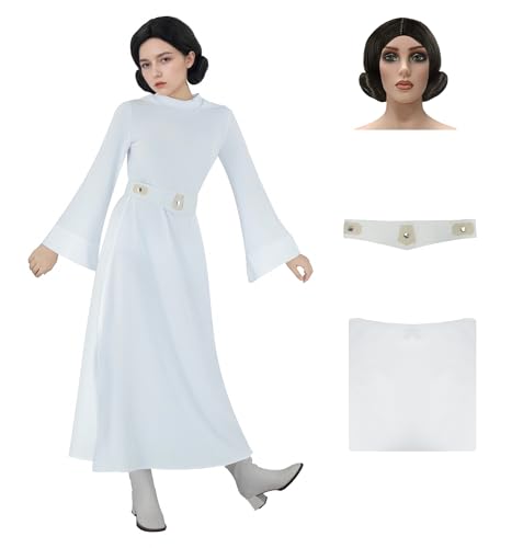Womens Star Costume Princess Costume Dress Robe Halloween Tunic with Wigs Belt Outfits M