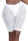 Adogirl Sexy High Waisted Compression Mesh Legging Shorts for Women Tummy Control See Through Workout Shorts Clubwear Maternity Capri Legging White M