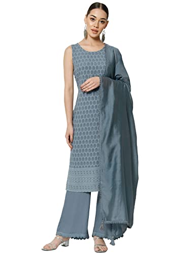 Image of SHOPPING QUEEN Women's Rayon Chikankari Lucknowi Kurta Palazzo with Dupatta Set