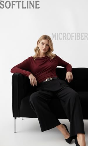 Image of SIGHTBOMB SOFTLINE Asymmetric Boat Neck FRONTFLOW Gathered Waterfall Afford LUX Edition Formal WEAR Long Sleeve Feather Touch TOP for Women