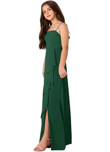 Spaghetti Strap Junior Bridesmaid Dresses for Girls Chiffon Ruffle Formal Party Flower Girl Dress with Slit2