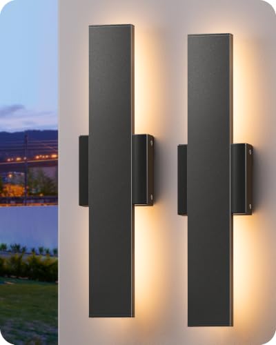 Image of EDISHINE 2 Pack LED Outdoor Wall Lights, 15.7 inch Modern Black Outdoor Sconce