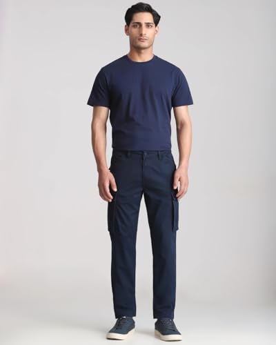 Image of MUFTI Navy Slim Fit Cargo Trousers