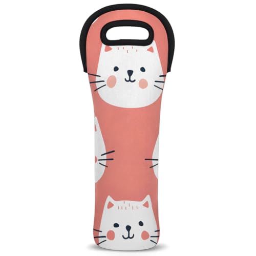 Neoprene Wine Tote Carrier Bag for Wine,Water, Champagne, Beer, Baby Bottles 15.6 x 5.1 Inches, Protective Wine Bag,Cats Face