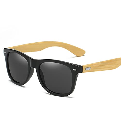 JIJIBA Bois Bambou Lunettes de Soleil Hommes Femmes Classique Vintage Conduite Lunettes de Soleil Lunettes de Vue Noir