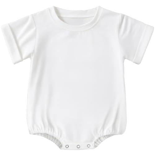 Baby Boy Girl Bubble Romper Short Sleeve Plain Bodysuit T-Shirt Oversize Tops Crewneck Outfit