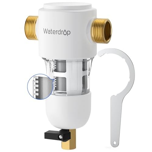 Waterdrop Spin Down Sediment Filter, Reusable Whole House Water Filter System, Flushable Pre-Filter System for City/Well Water, 50 Micron, 1" MNPT + 3/4" FNPT, WD-PF01 Stainless 50 Micron Fi