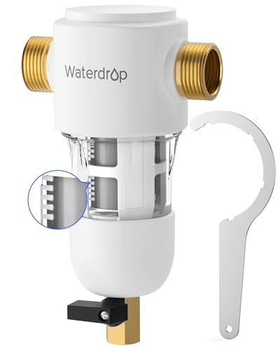 Waterdrop Spin Down Sediment Filter, Reusable Whole House Water Filter System, Flushable Pre-Filter System for City/Well Water, 50 Micron, 1' MNPT + 3/4' FNPT, WD-PF01