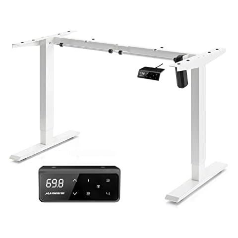 MAIDeSITe Height Adjustable Electric Standing Desk Frame Two-Stage with Heavy Duty Steel Stand up Desk Computer Desk with Automatic Memory Smart Pannel (White) Cover