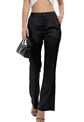 Women's Flare Bootcut Dressy Bell Bottom Night Out Party Satin Business Suit Pants2