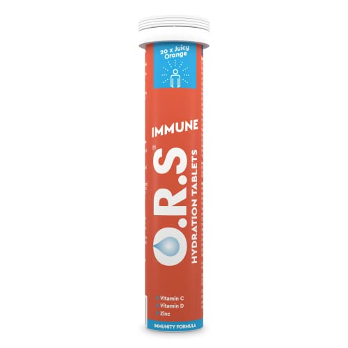 O.R.S Immune Vitamin C Hydration Tablets, Immune System Booster with a Blend of Vitamins and Minerals, Vegan Friendly, Gluten and Lactose Free - Juicy Orange Flavour, 20 Tablets