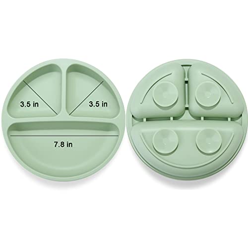Pandaear Divided Unbreakable Silicone Baby And Toddler Plates - 3 Pack - Non-Slip - Dishwasher And Microwave Safe - Silicone (Blue Green Brown) #TOP1