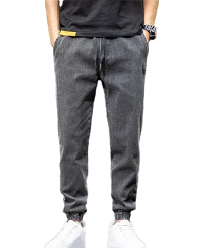 Men Summer Drawstring Elastic Waist Slim Fit Jeans Fashion Harajuku Streetwear Plus Size Casual Joggers Pants