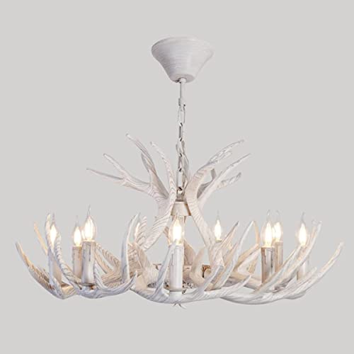 Lustre bois de cerf blanc pvc plafonnier suspendu de style farmhouse pour cuisine et chambre
