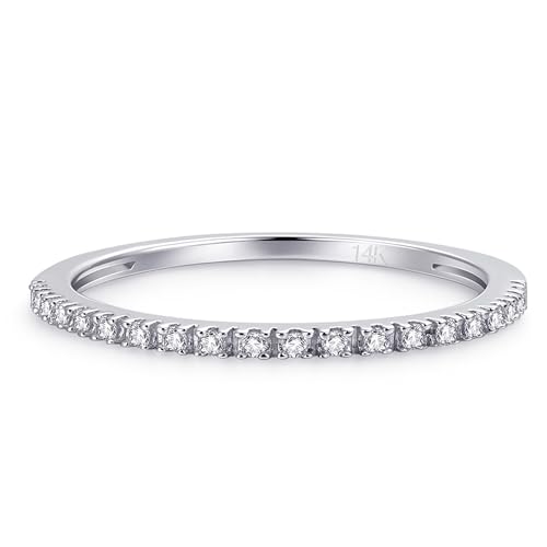 14K Gold Moissanite Wedding Bands for Women, 1.5mm Moissanite Stacking Rings, 14K Gold Eternity Bands for Women
