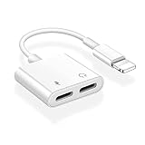 Adaptateur Casque iPhone, Adaptateur iPhone 4 en 1 Adaptateur Casque Double Prise Compatible avec iPhone 13Pro/13/12/11/XS Max/XS/XR/X/8 Plus/8/7 Plus/7 Compatible avec Tous Les systèmes iOS-Blanc