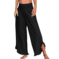 Generico Pantaloni Lino Donna Elegante Fitness Abbigliamento Donna Curvy Cargo Pantalone Tuta Elastico Vita Leggeri Estivi Casual Basic Clothes Woman Comodi Offerta del Giorno 11#Black 3XL