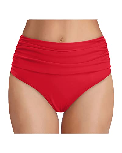 Image of Tempt Me Women's High Waisted Bikini Bottom Tummy Control Ruched Bathing Suit Swim Bottom