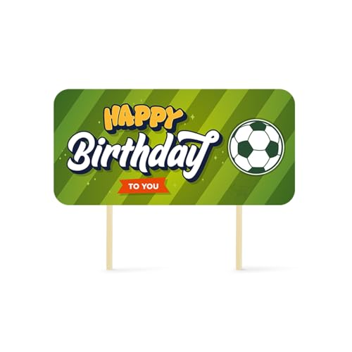 Image of Just Party Football Theme Happy Birthday Cake Topper & Birthday Props for Kids | Soccer Cake Toppers for Cake Decoration & Photo Props / Muffin Toppers | Set of 6 Props + 1 Topper