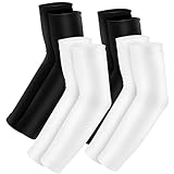 Luwint Plus Adults UV Sun Protection Arm Sleeves, Sport Sunblock Ice Cooling Cover for Men and Women (4 Pairs(black+white), Plus Size(XXL-XXXL))