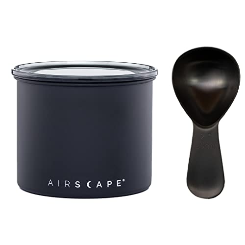 Airscape Stainless Steel Coffee Canister & Scoop Bundle | Dry Goods Storage by Planetary Design – Small, 250 milliliters, Stainless Steel, Black