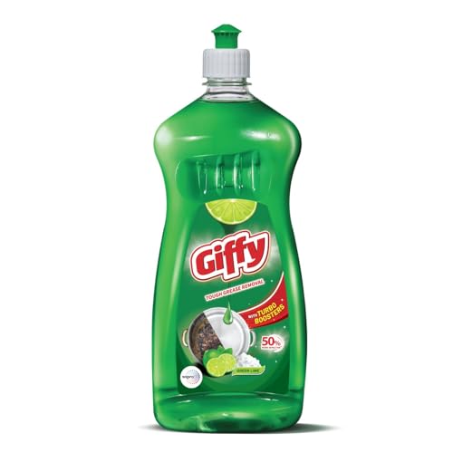 Image of Giffy Liquid Dishwash Gel | 750ml | Green Lime & Active Salt | 50% More Effective | Tough Grease Removal Expert | Turbo Boosters | Mild fragrance | Removes Tough Malodour | Hand-Safe