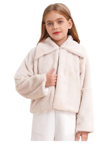 TiaoBug Kids Girls Faux Fur Long Sleeve Bolero Shrug Princess Wedding Party Jacket Bridesmaid Coat Cardigan Outerwear2