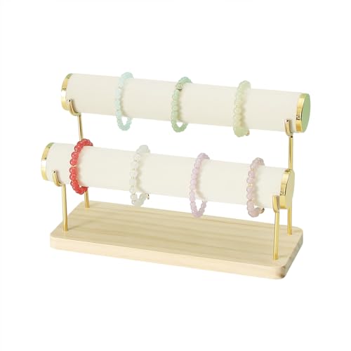 Coward Armbandhalter-Ständer-Gestell abnehmbarer Armband-Display-Organizer T-Stange mit Holzsockel für Armreifen Uhren Haargummis Schmuckaufbewahrungstürme für Zuhause Schreibtisch oder