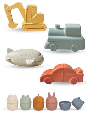 Image of Brooklyn Neutral Bath Toy Bundle Mold Free Animal and Vehicle Bath Baby Bath Toys- Water and Pool Toys for Babies and Toddlers-Non Toxic Silicone Bath Toys