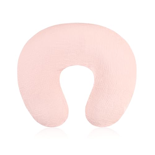 Image of Baby Nursing Pillow Cover, Removeable Breastfeeding Pillow Slipcover, Muslin Nursing Pillow Case for Newborn Boys Girls, Soft Fabric Fits Snug On Infant, Washable & Breathable, Pink (Cover Only)