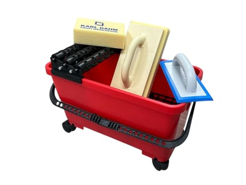 Set de seaux de nettoyage pour carrelage Rotthues 24 litres avec rouleaux à 3 positions, planche à joints, éponge et éponge hydro
