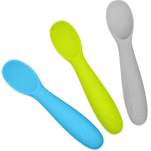 Image of WeeSprout Baby Spoons for Self Feeding 6 Months +, Soft & Durable Silicone Utensils for Sensitive Gums & Teeth, Easy Grip Handles & Shorter Length for Little Hands, 3 Pack + Carrying Case
