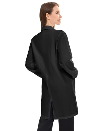 Image of Women's Lab Coats Snap Closure 4 Pockets Elastic Cuffs Professional Medicas Long Sleeve Labcoats Scientist College