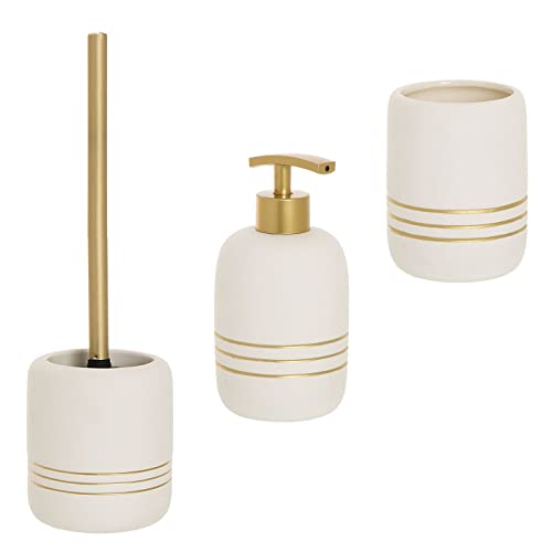 iubihome - Juego de Accesorios Baño Completo de Lujo, Set de Baño 3 Piezas con Escobilla WC, Dispensador Jabon y Porta Cepillo de Dientes Cover
