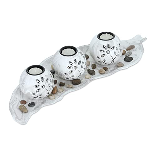 Relaxdays Teelichthalter Set, 3 runde Kerzenständer, Teelichter, Tablett...