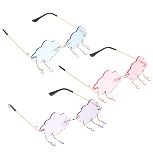 LUOZZY 3Pcs Cloud Sunglasses - Rimless Sunglasses with Rain Drop Vintage 90s Disco Style for Women, Teens, Kids